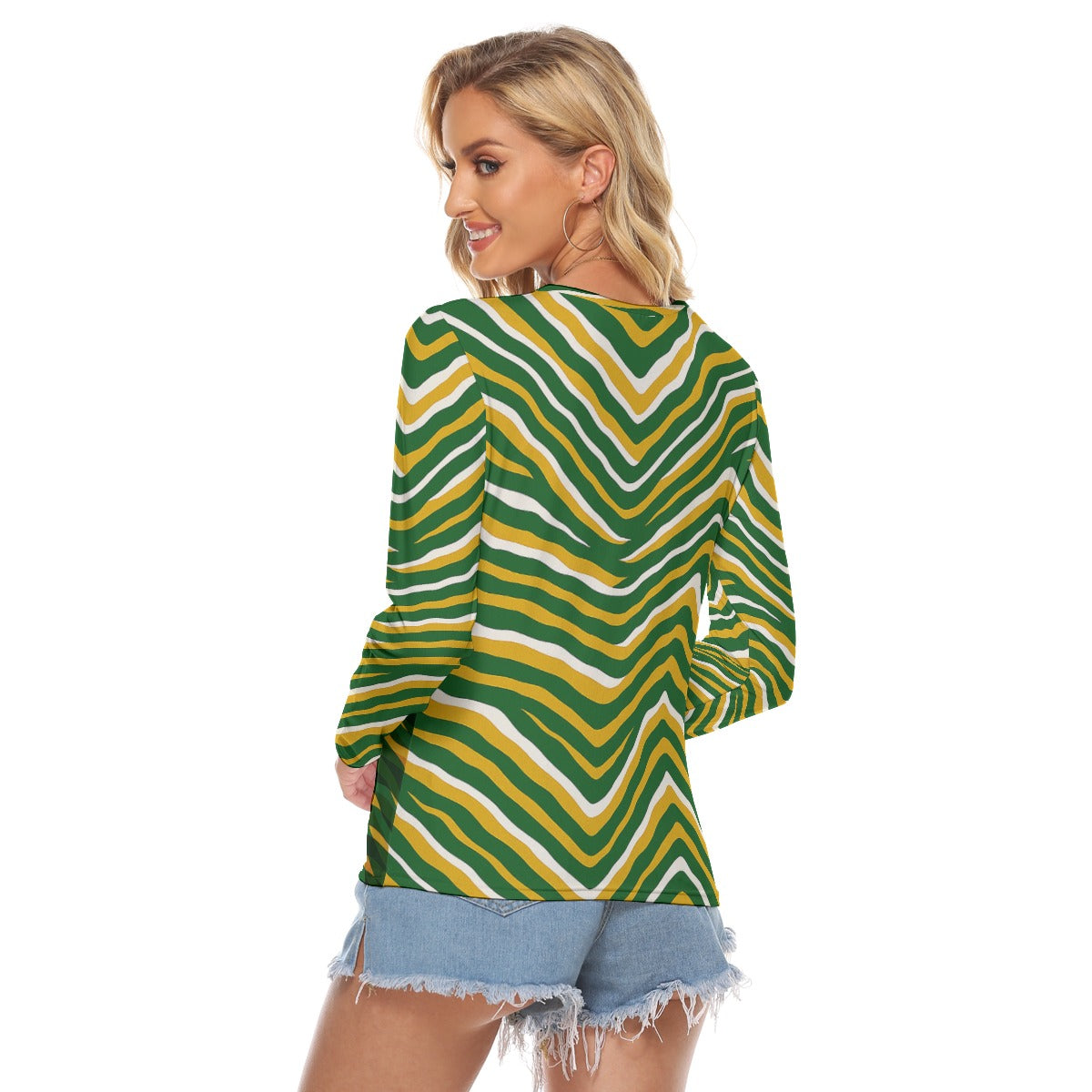 White Smoke Green Bay Football Yellow Green Women’s Stretchable Long Sleeve Top – Game Day Streetwear