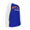 Midnight Blue New York Baseball Blue Raglan Shirt with White Sleeves – Long Sleeve Game Day Tee