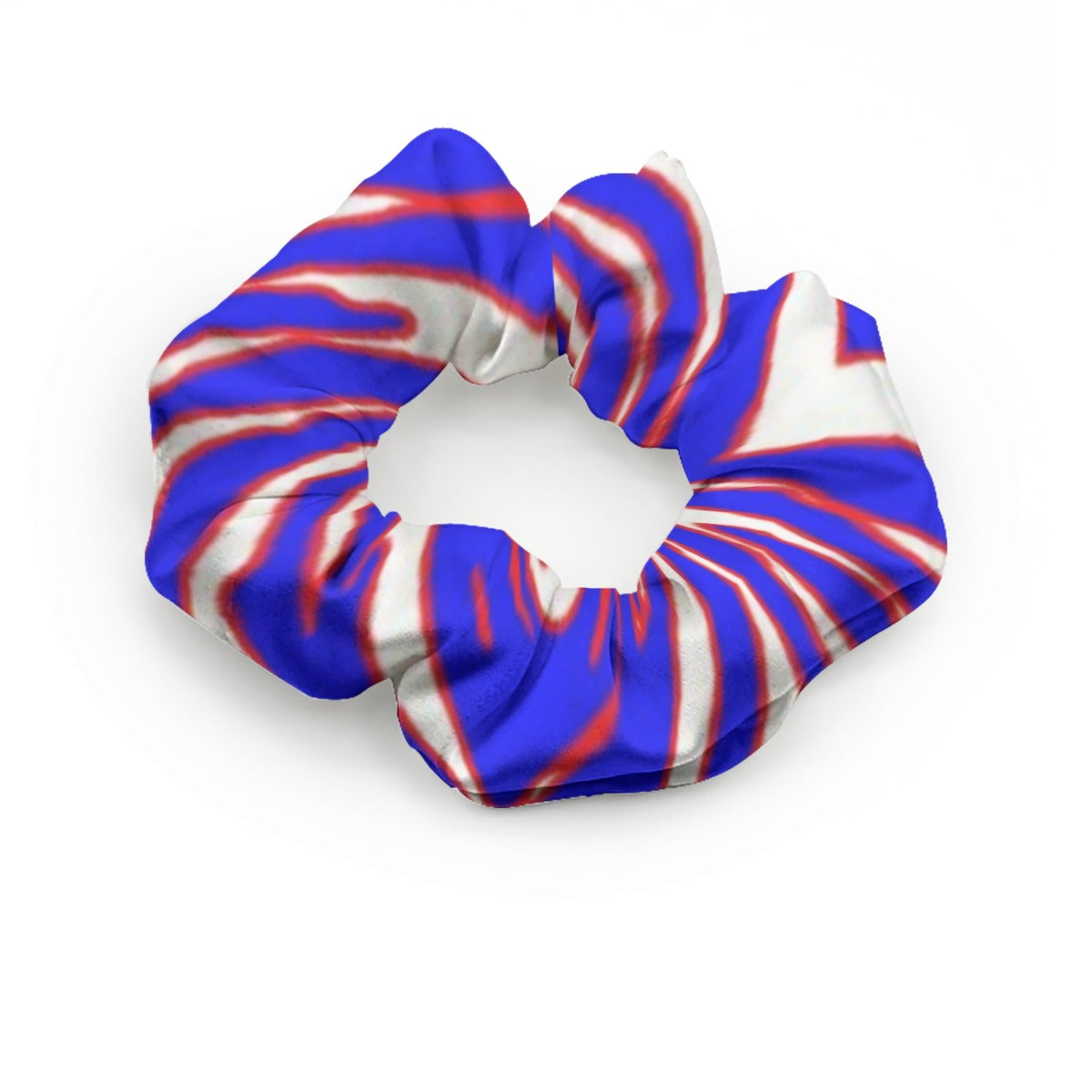 White Smoke All-Over Print Summer Scrunchie – Red Blue White Zebra Game Day Style