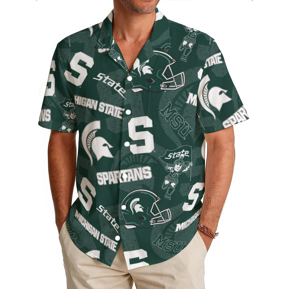 Michigan State Spartans Men's Hawaiian Shirt|150GSM - Big Ten football apparel varsity sportswear product image 1.0