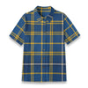 Blue and yellow plaid shirt on a white background