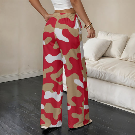 San Francisco Football Camo Straight-Leg Pants – Red Gold Casual Streetwear for Women