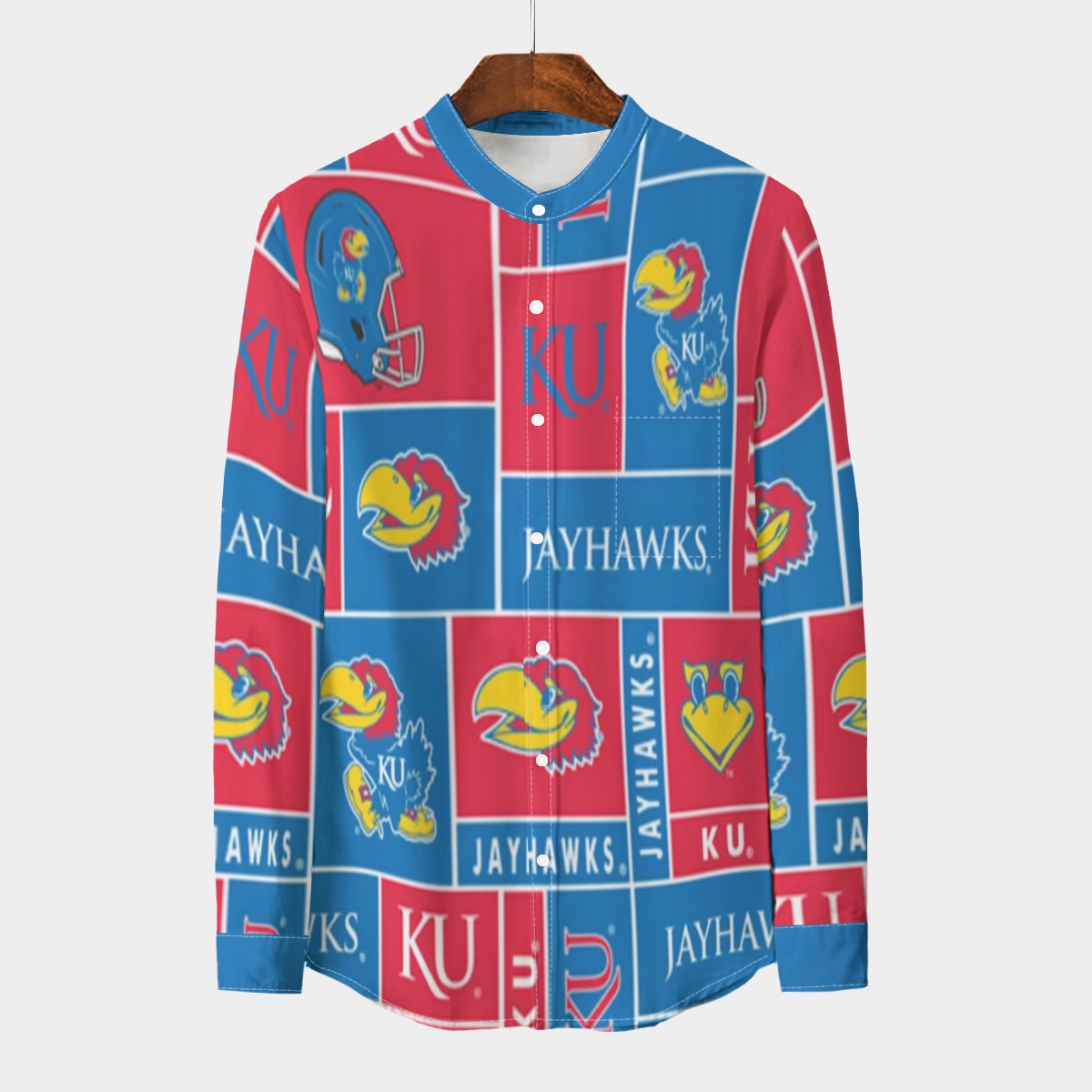 Kansas Jayhawks Stand Collar Shirt With Long Sleeve|110GSM Imitation Flax varsity sportswear product image 1.0