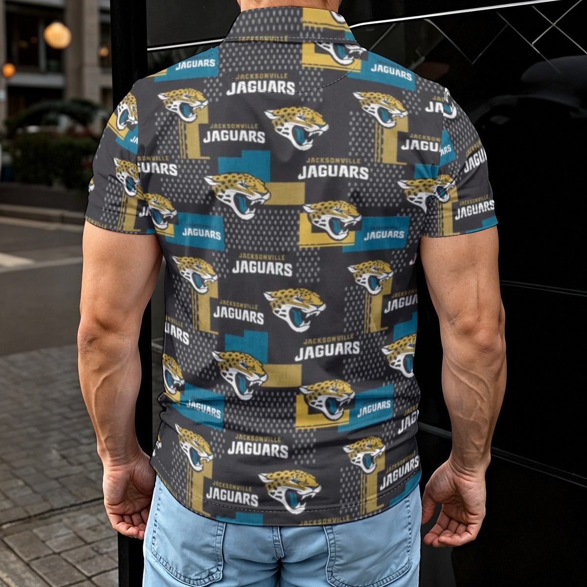 jacksonville-jaguars-mens-polo-shirt teal black football fabric breathable detail