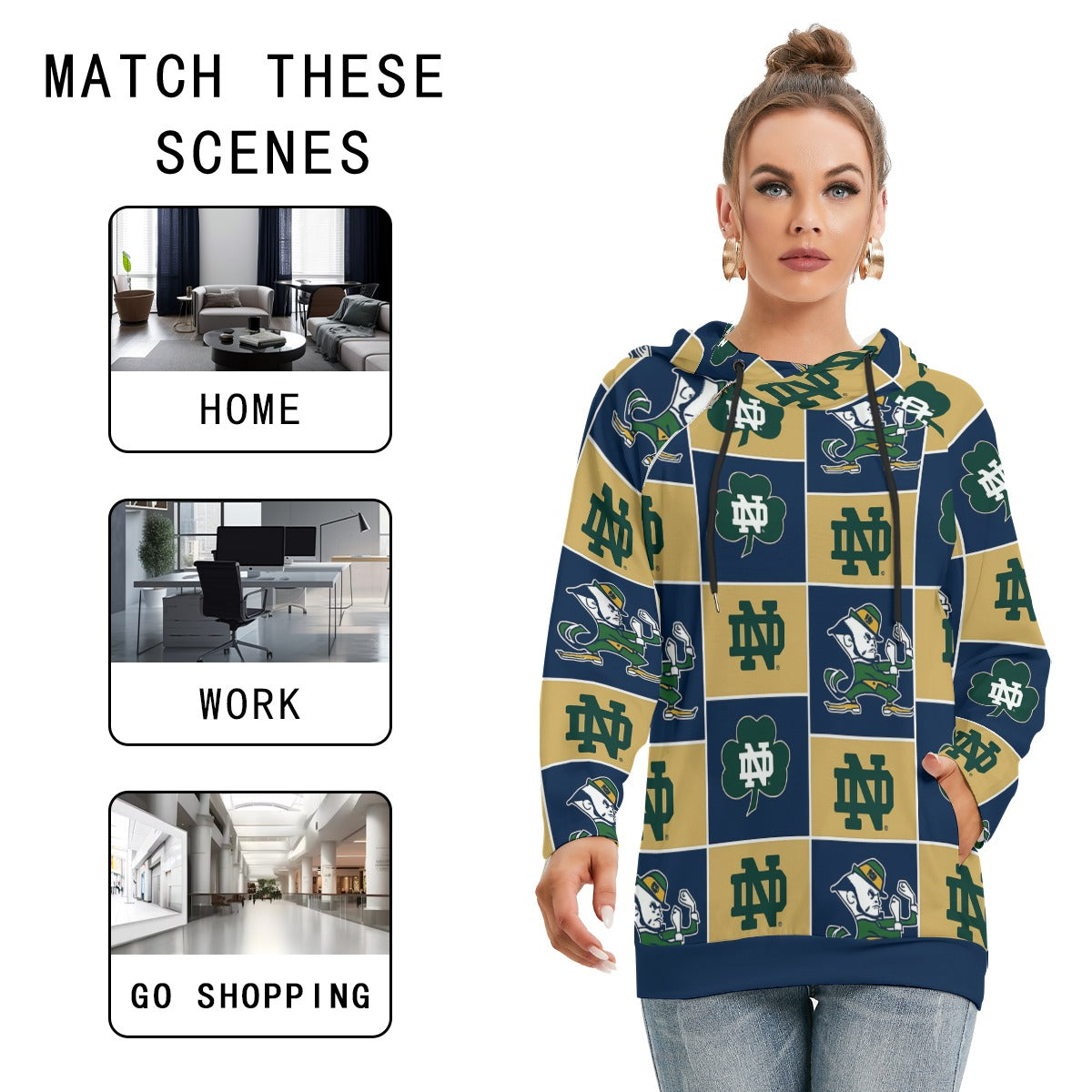 Notre Dame - Fighting Irish Women's Hoodie With Double Hood White varsity sports apparel