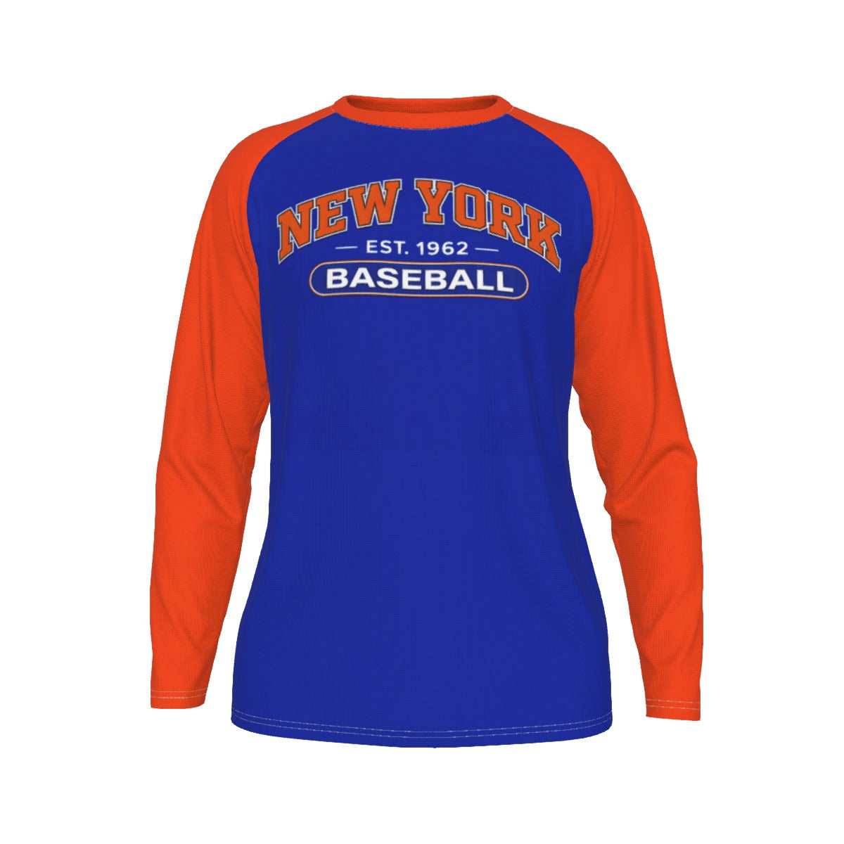 New York Baseball Raglan Sleeve Fan Shirt – Blue and Orange Game Day Tee – sportswear style, casual fan outfit, image 1.0