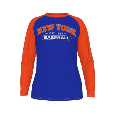 New York Baseball Raglan Sleeve Fan Shirt – Blue and Orange Game Day Tee – sportswear style, casual fan outfit, image 1.0