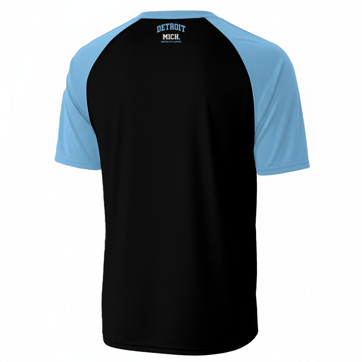 Black Detroit Michigan Varsity T-Shirt – Black and Light Blue Urban Athletic Streetwear tee