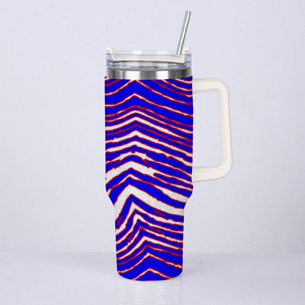 Buffalo football 40oz Diamond Cup With Stainless Steel Straw – Red Blue White Zebra Game Day Style – nfl fan apparel, nfl fan apparel, image 1.0