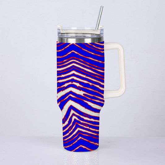 Buffalo football 40oz Diamond Cup With Stainless Steel Straw – Red Blue White Zebra Game Day Style