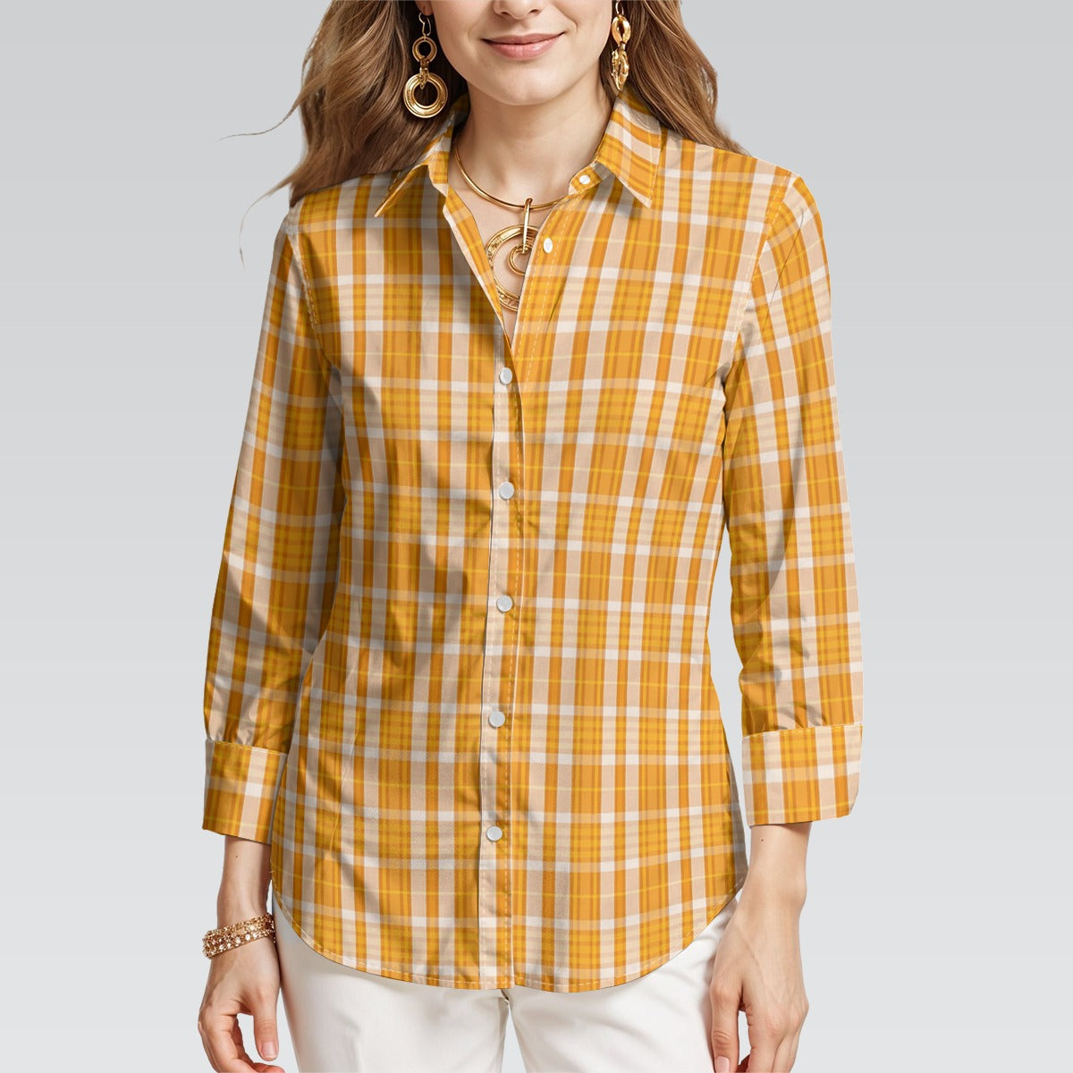 Tennessee Volunteers Orange White Plaid Womens Mid Length Sleeve Shirt 1 orange white plaid women fashion apparel