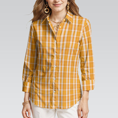 Tennessee Volunteers Orange White Plaid Womens Mid Length Sleeve Shirt 1 orange white plaid women fashion apparel