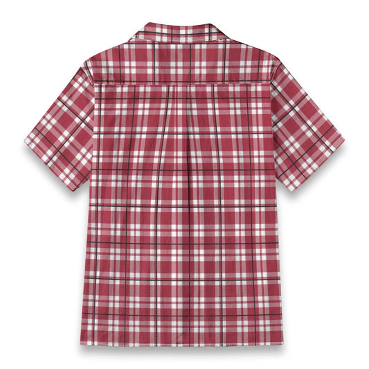 Alabama Football Hawaiian Shirt Men – Crimson Plaid Short Sleeve 125GSM Cotton