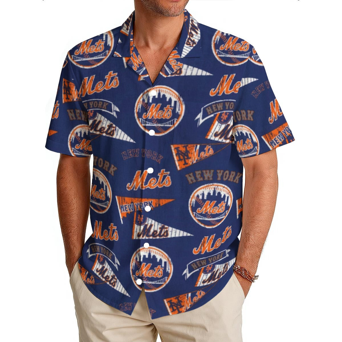 New York Mets Men's Hawaiian Shirt|150GSM new york mets baseball fan apparel city game day outfit