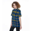 West Virginia Mountaineers Tartan Plaid Blue Gold Women's Short Sleeve Shirt With Pocket