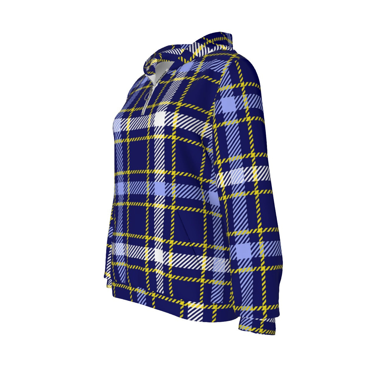 White Smoke Michigan Tartan Plaid Women’s Borg Fleece Hoodie With Half Zip – Maize and Blue Sherpa Ga