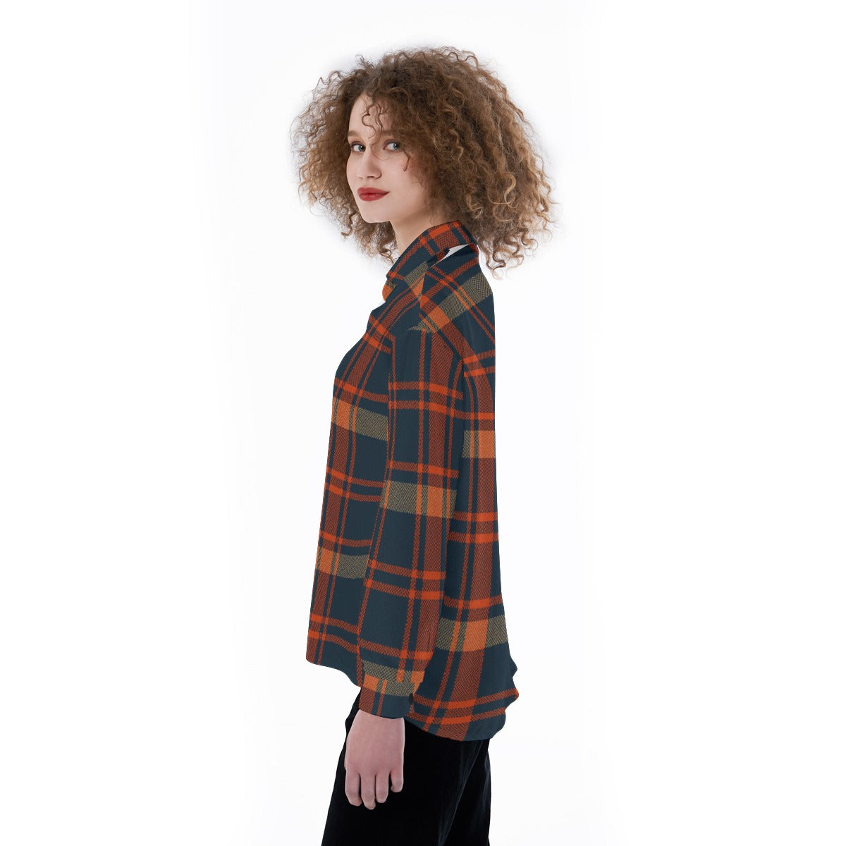Auburn Tigers Tartan Plaid Navy Orange Women's Satin Shirt
