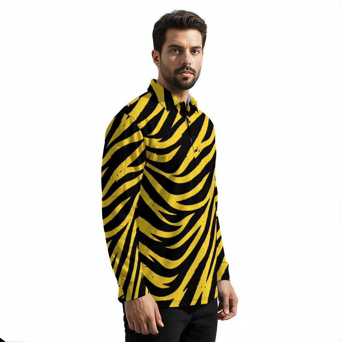 White Smoke Pittsburgh Football Yellow Black Zebra Men's Long Sleeve Polo Shirt