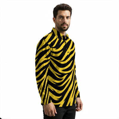 White Smoke Pittsburgh Football Yellow Black Zebra Men's Long Sleeve Polo Shirt