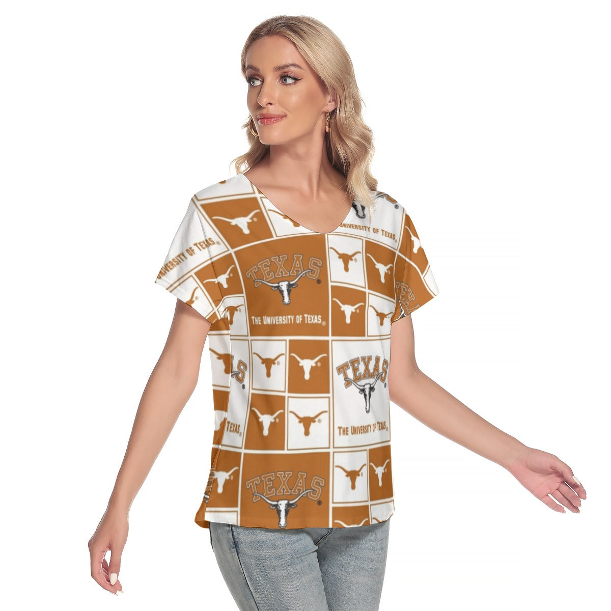 Texas at Austin - Longhorns Women's Loose V-neck Short Sleeve T-shirt White varsity sports apparel