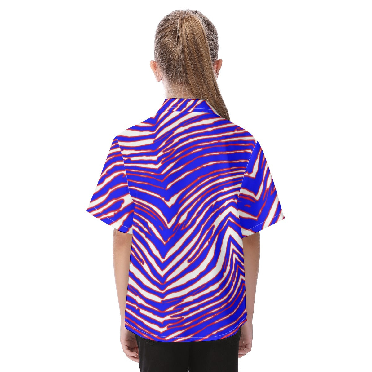 Buffalo Footbal Kid's Hawaiian Vacation Shirt – Red Blue White Zebra Game Day Style