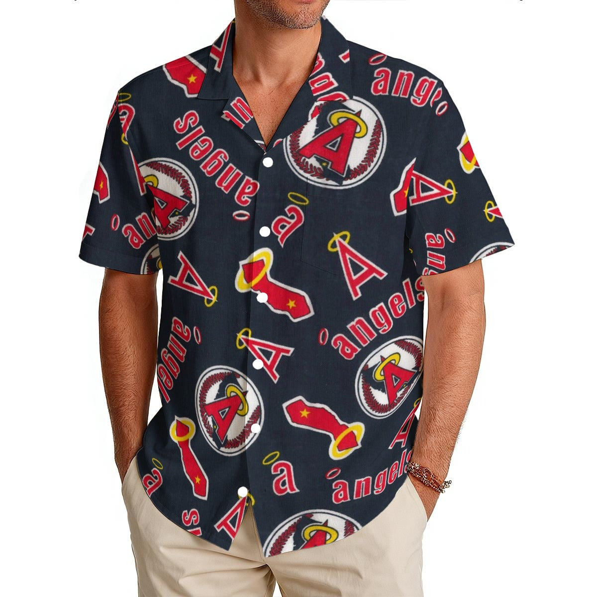 Los Angeles Angels Men's Hawaiian Shirt|150GSM los angeles angels baseball fan apparel california game day outfit