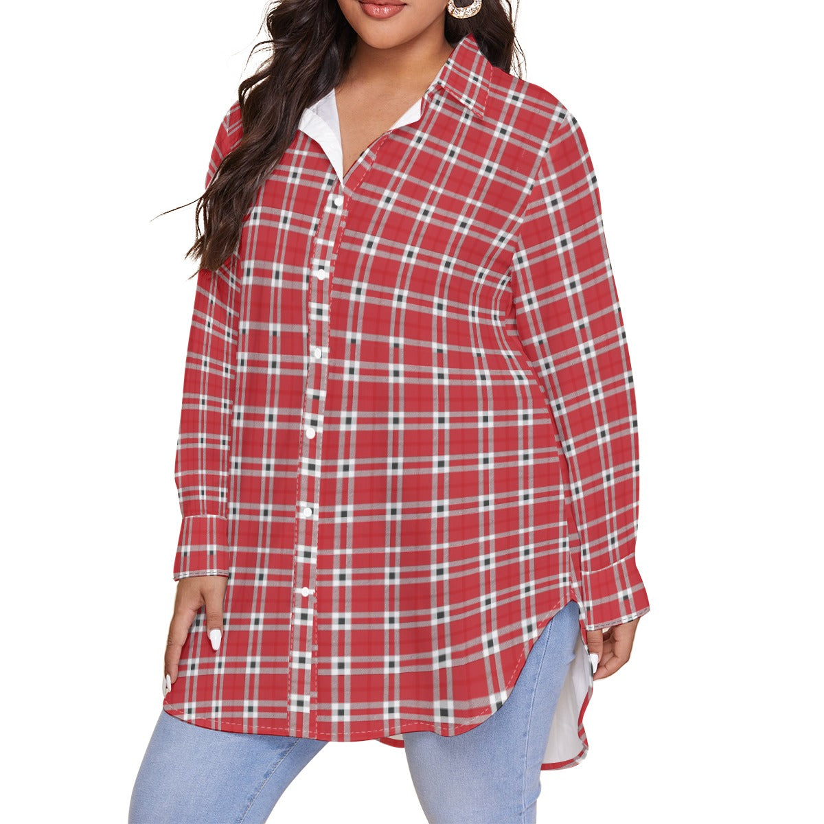 georgia bulldogs tartan plaid oversized button up women shirt women's shirt with long sleeve(plus size) women tartan plaid game day fashion