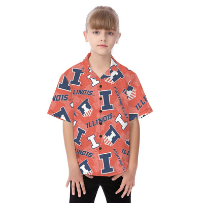 Illinois Urbana - Fighting Illini Kid's Hawaiian Vacation Shirt White varsity sports apparel