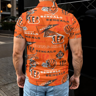 cincinnati-bengals-mens-polo-shirt black orange football fabric detail breathable