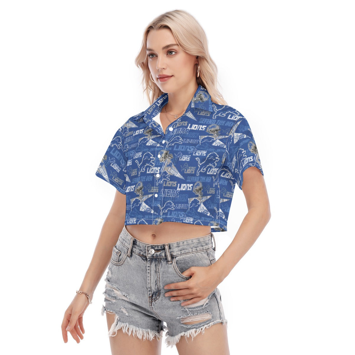 detroit-lions-womens-cropped-shirt blue silver football side view casual fit