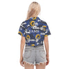 los-angeles-rams-womens-cropped-shirt navy orange football outfit side view