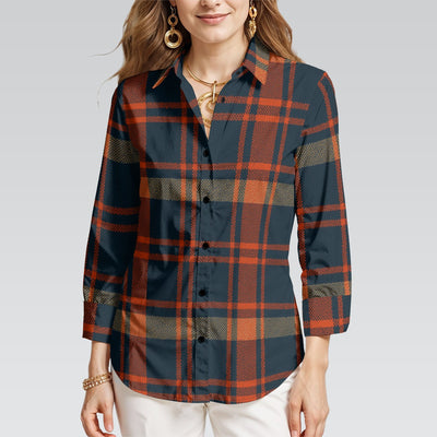 Auburn Tigers Tartan Plaid Navy Orange Women's Mid-Length Sleeve Shirt