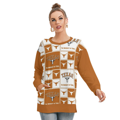 Texas at Austin - Longhorns Women's Side Split O-neck Sweatshirt White varsity sports apparel