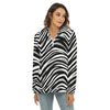 White Smoke Las Vegas Football Zebra Women's Borg Fleece Hoodie With Half Zip – Black and White Game Day Streetw