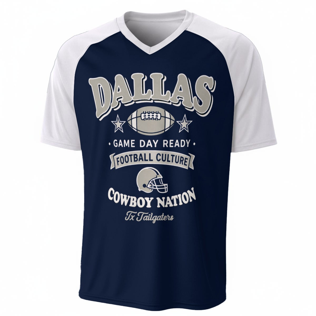 Dallas Football V Neck T Shirt Navy Blue and White – Game Day Fan Culture Tee – game day outfit, football shirt, image 1.0