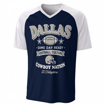 Dallas Football V Neck T Shirt Navy Blue and White – Game Day Fan Culture Tee – game day outfit, football shirt, image 1.0