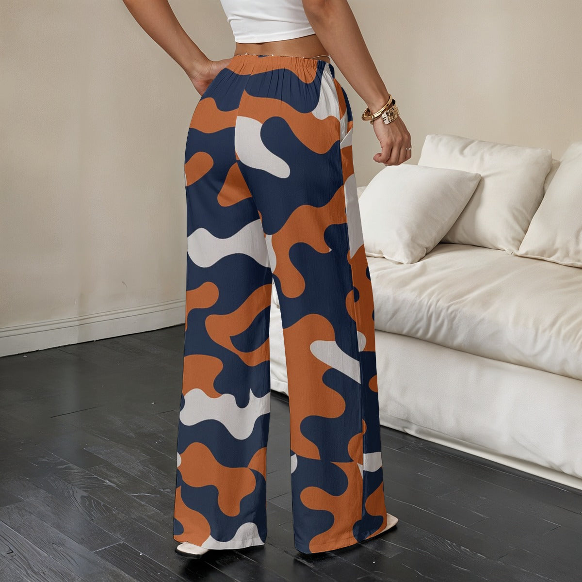 Dark Gray Chicago Football Women’s Camo Lounge Pants – Navy Orange Game Day Relaxed Fit Trousers