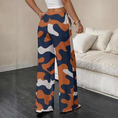 Dark Gray Chicago Football Women’s Camo Lounge Pants – Navy Orange Game Day Relaxed Fit Trousers
