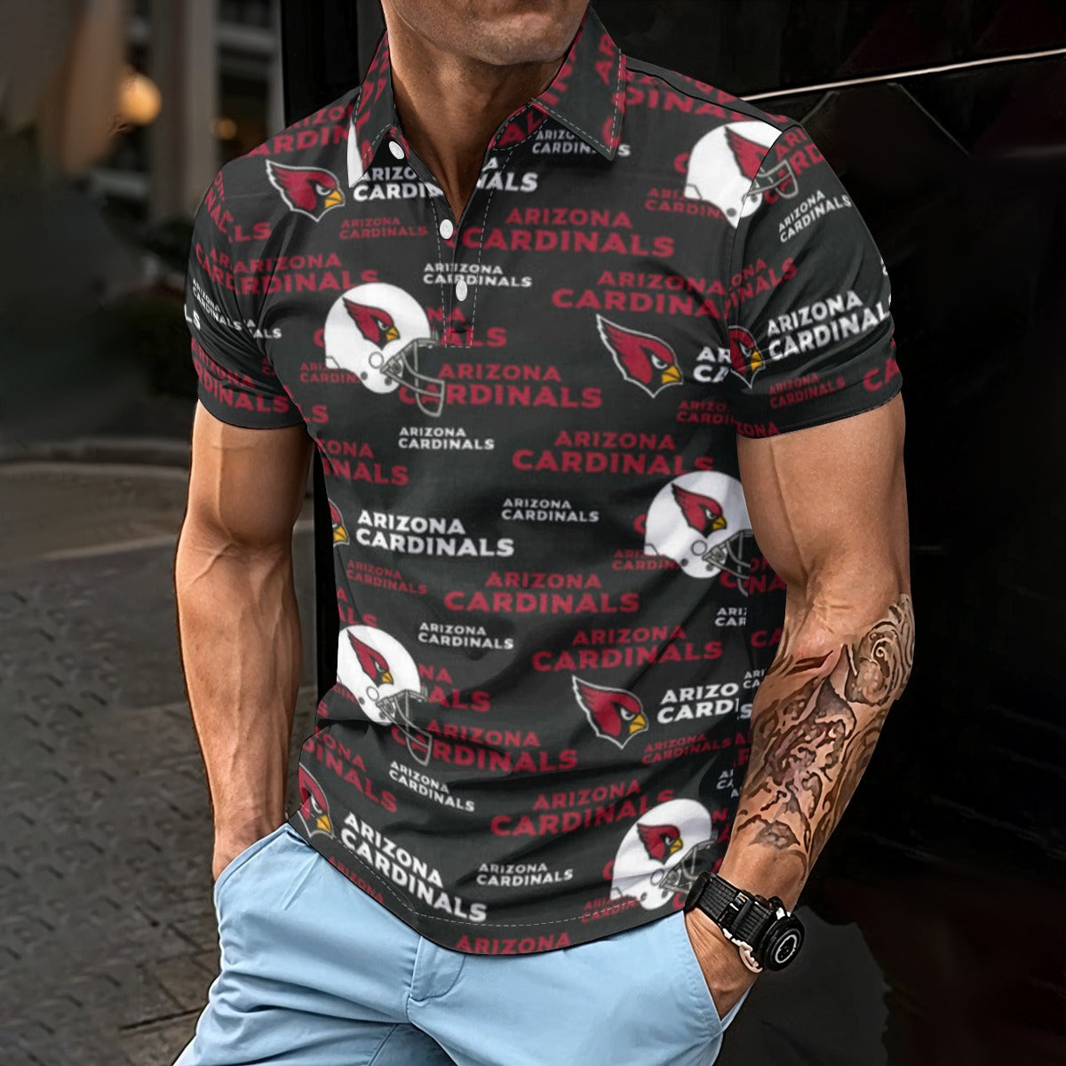 Arizona Cardinals Men's Polo Shirt red white football outfit back view