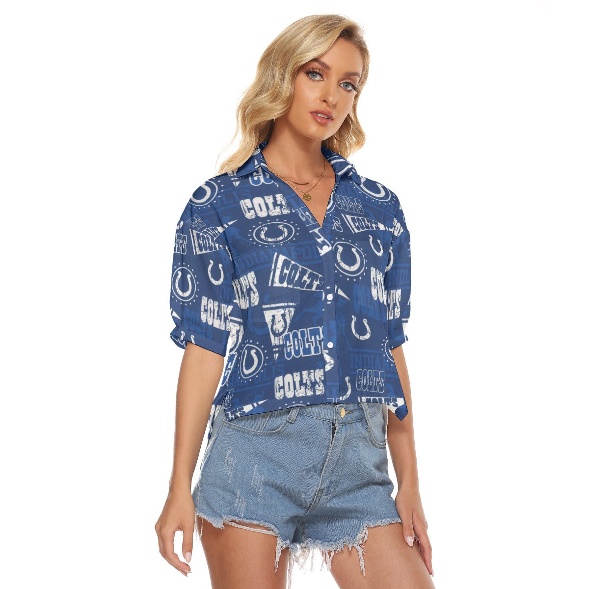indianapolis-colts-womens-v-neck-shirts blue white football outfit detail
