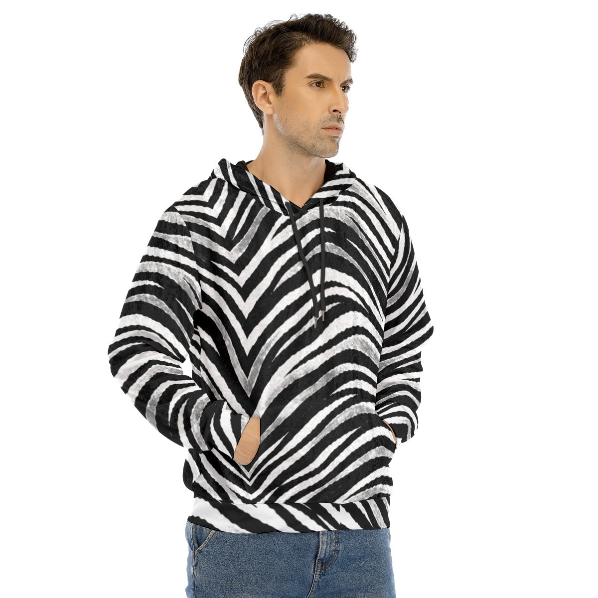 White Smoke Las Vegas Football Zebra Men's Pullover Hoodie | Velvet – Black and White Game Day Streetwear