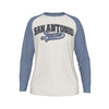 San Antonio Texas Cream and Blue Long Sleeve Shirt Men Vintage Script Raglan Tee – breathable comfort wear, lightweight game day shirt, image 1.0