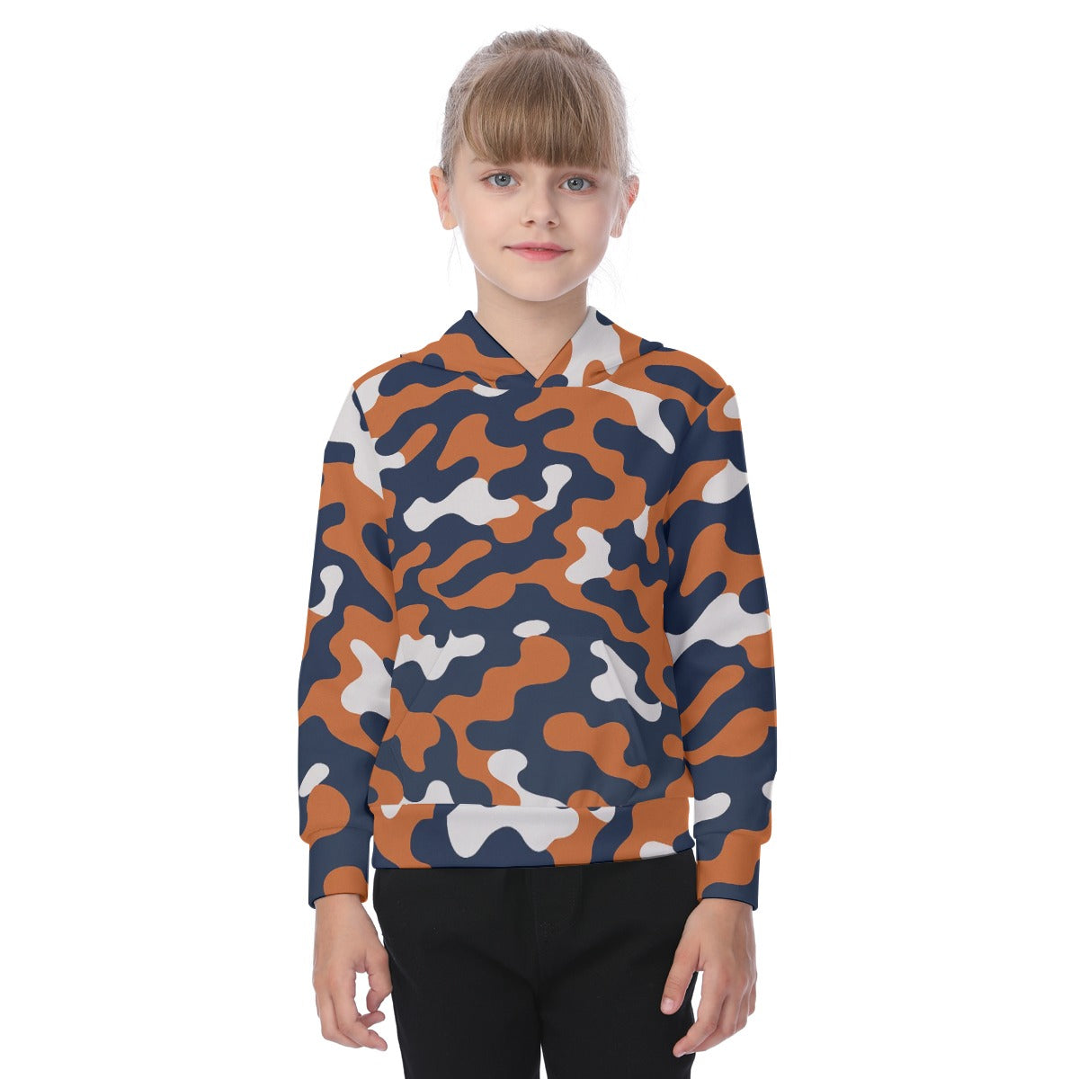 Chicago Football Kids Camo Hoodie – Navy Orange Youth Game Day Sweatshirt – breathable comfort wear, football shirt, image 1.0