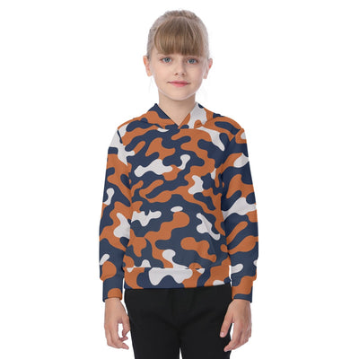 Chicago Football Kids Camo Hoodie – Navy Orange Youth Game Day Sweatshirt – breathable comfort wear, football shirt, image 1.0
