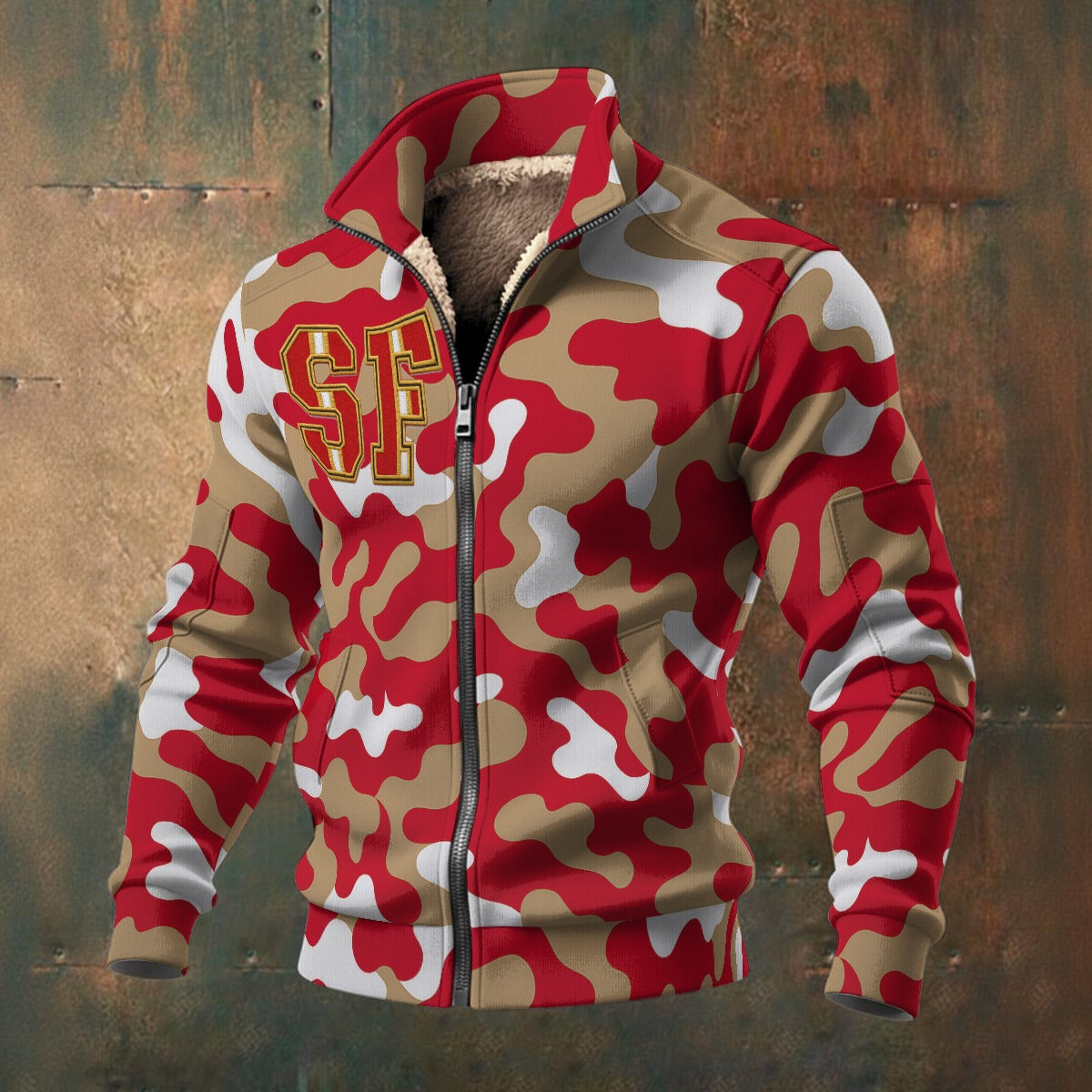 San Francisco Football Camo Men's Thick Knit Fleece Jacket – football shirt, game day outfit, image 1.0