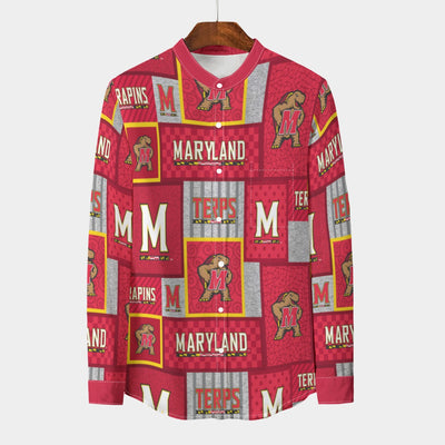 Maryland Terrapins Stand Collar Shirt With Long Sleeve|110GSM Imitation Flax