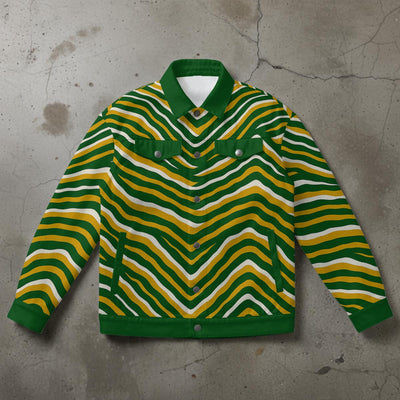 Green Bay Football Yellow Green Zebra Unisex Collared Jacket – Game Day Streetwear – lightweight game day shirt, breathable comfort wear, image 1.0