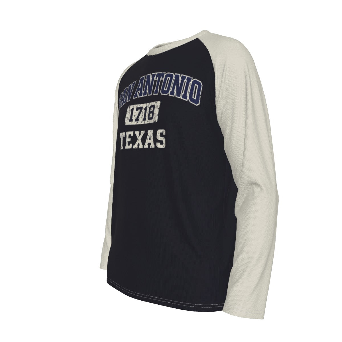 Dark Slate Gray San Antonio Texas 1718 Navy and Cream Long Sleeve Shirt Men Varsity Raglan Tee