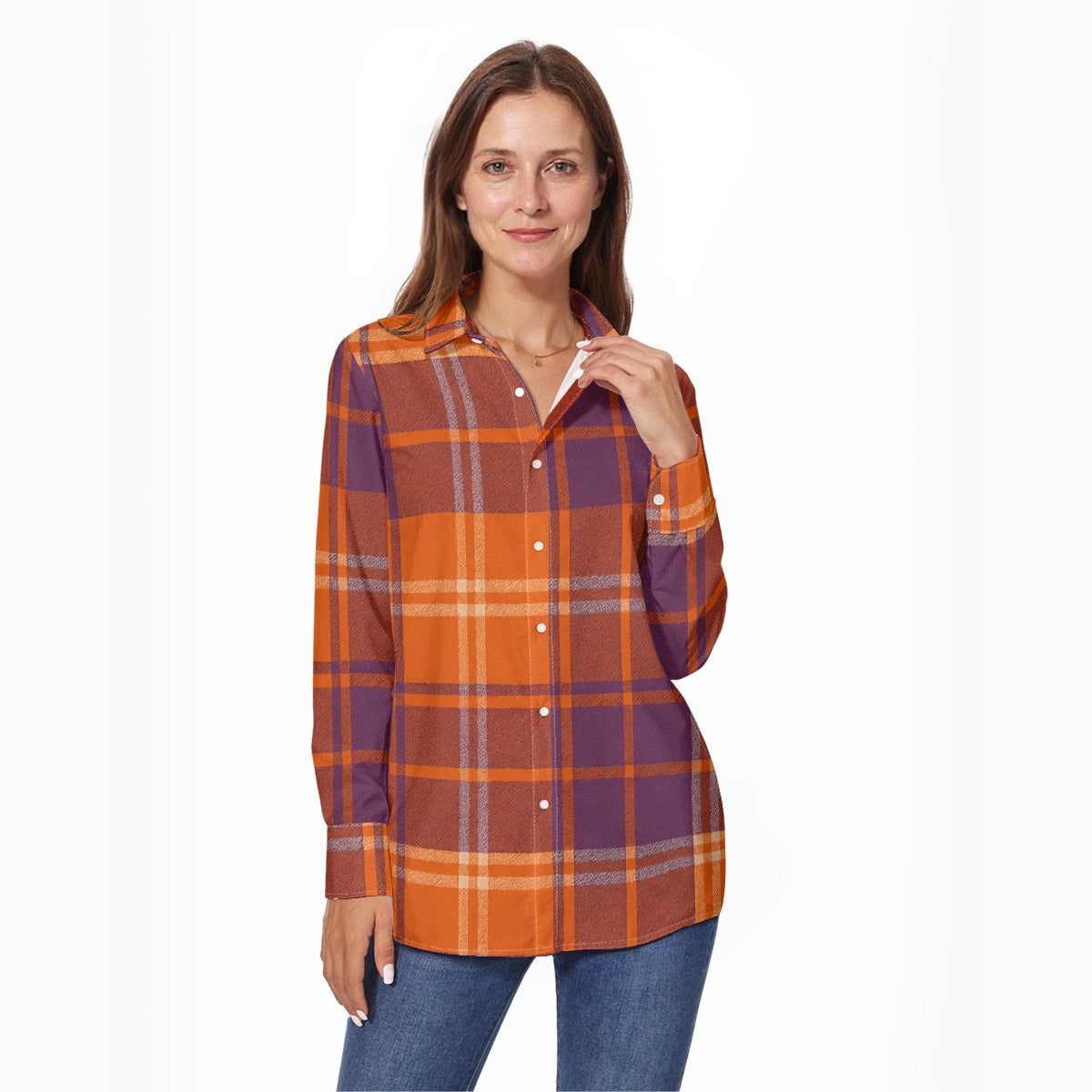 auburn tigers tartan plaid orange navy  women tartan plaid game day shirt