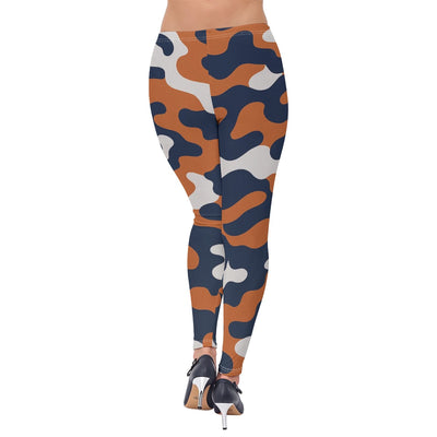White Smoke Chicago Football Women’s Camo Leggings – Navy Orange Game Day Athletic Pants